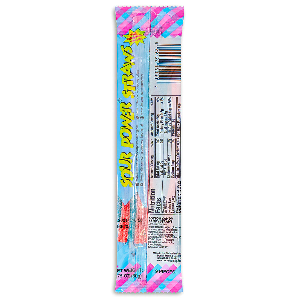 Sour Power Cotton Candy Straws - 1.75oz