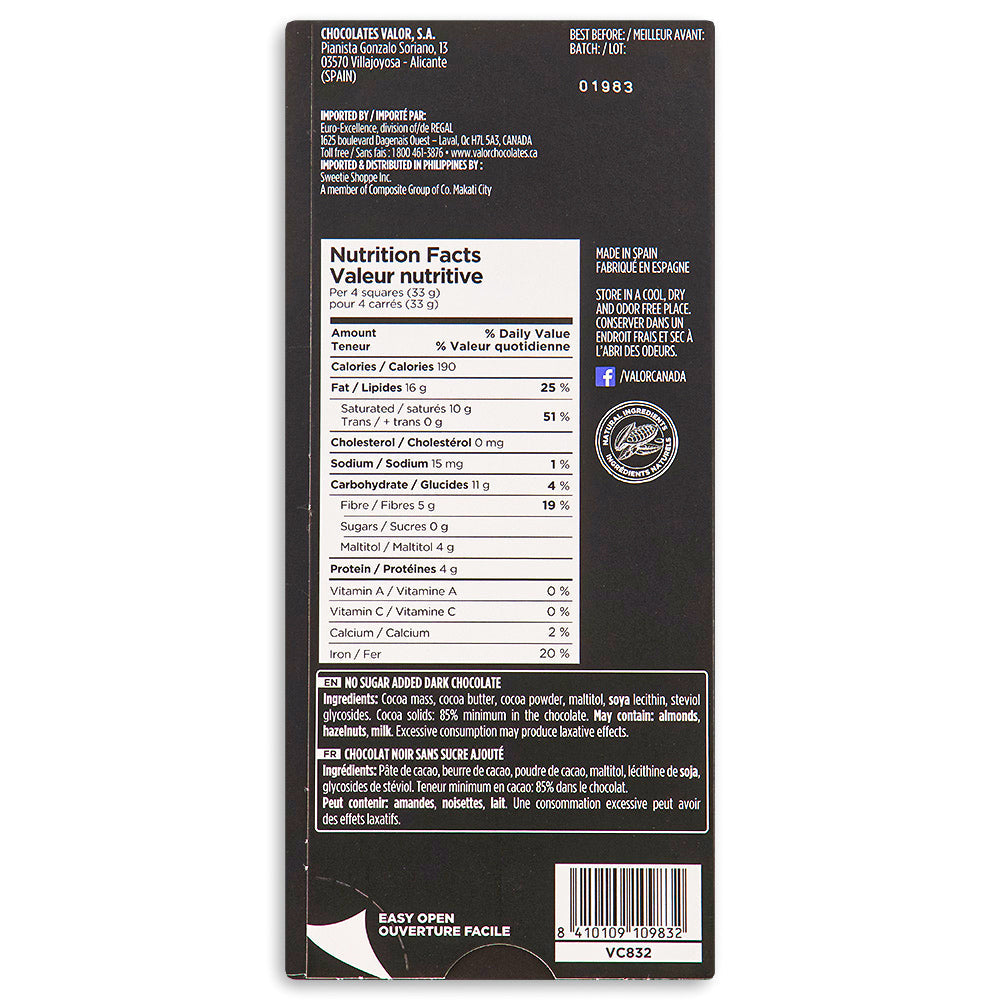 Valor 85% Dark Chocolate Sugar Free-100 g