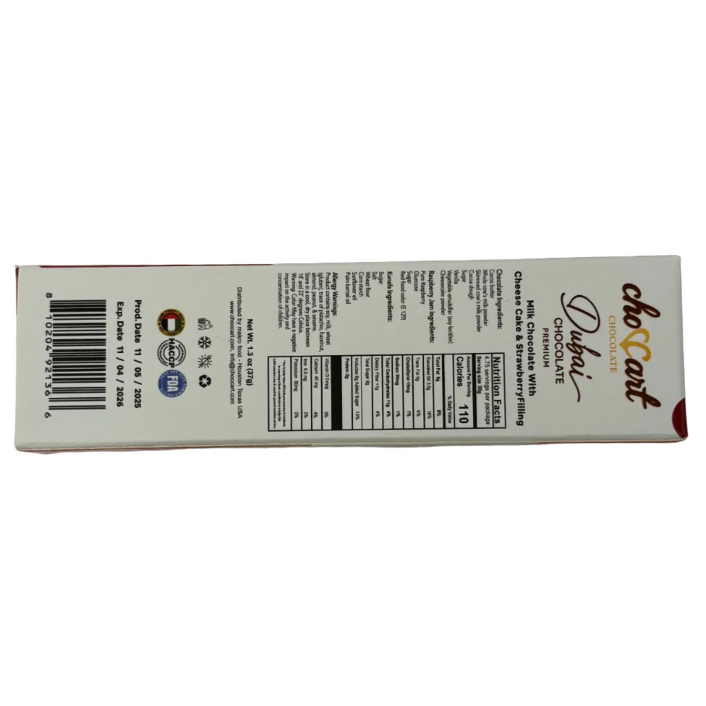 Choccart Dubai Chocolate Milk Chocolate with Cheese Cake & Strawberry Filling - 1.3oz