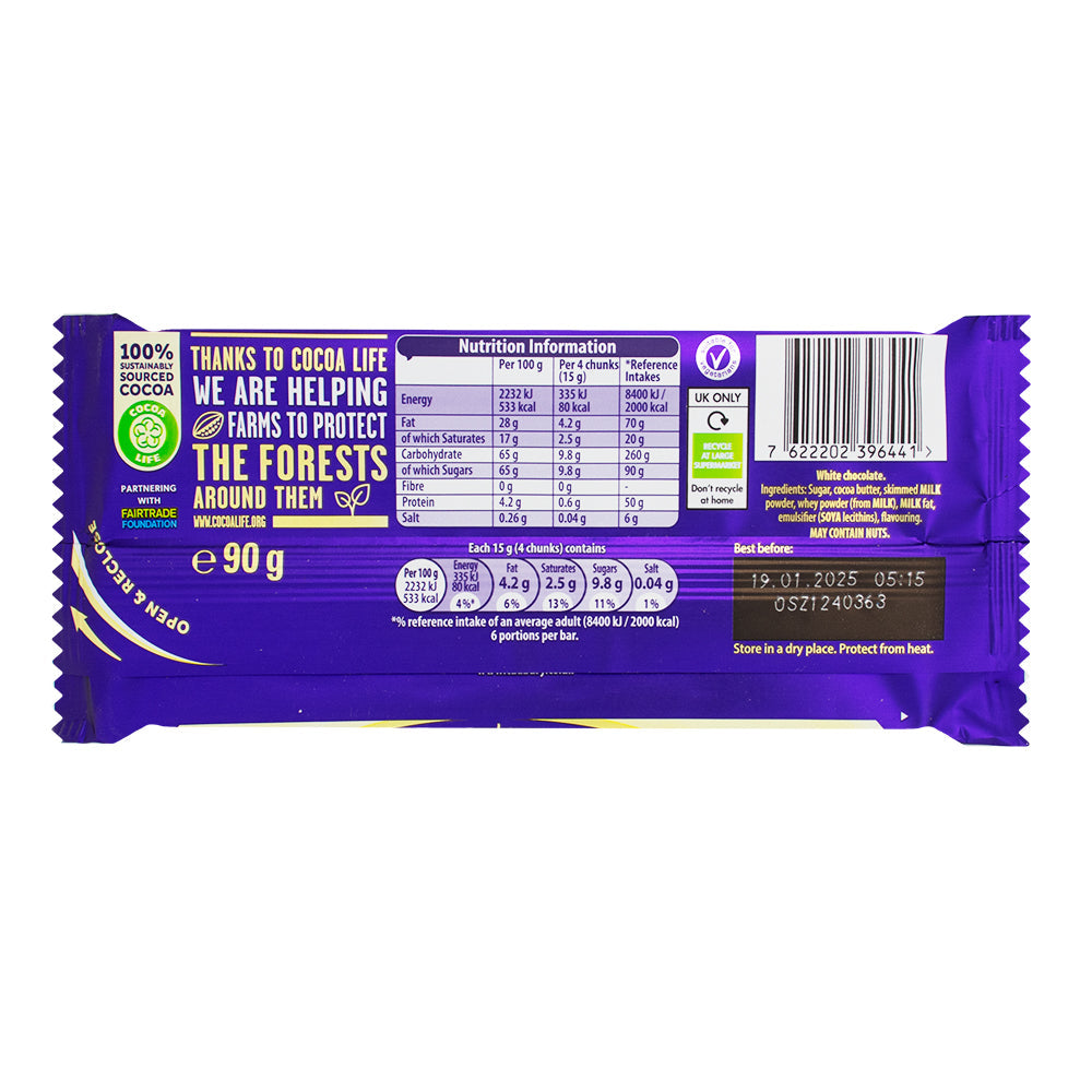Cadbury White Chocolate Block (UK) - 90g *BB Sep 08 2026*