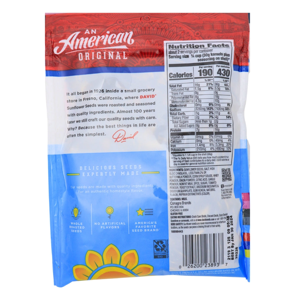 DAVID Buffalo Style Ranch Jumbo Sunflower Seeds - 5.25 oz