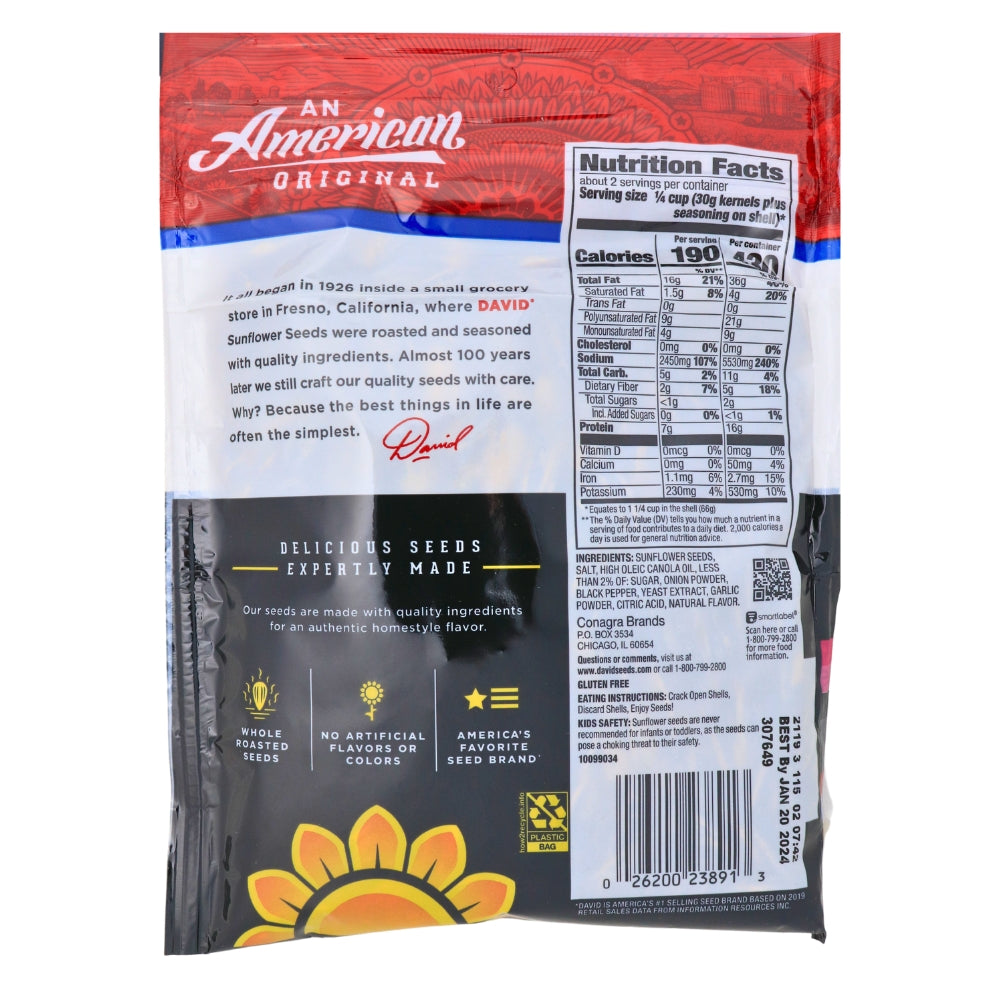 DAVID Cracked Pepper Jumbo Sunflower Seeds - 5.25 oz