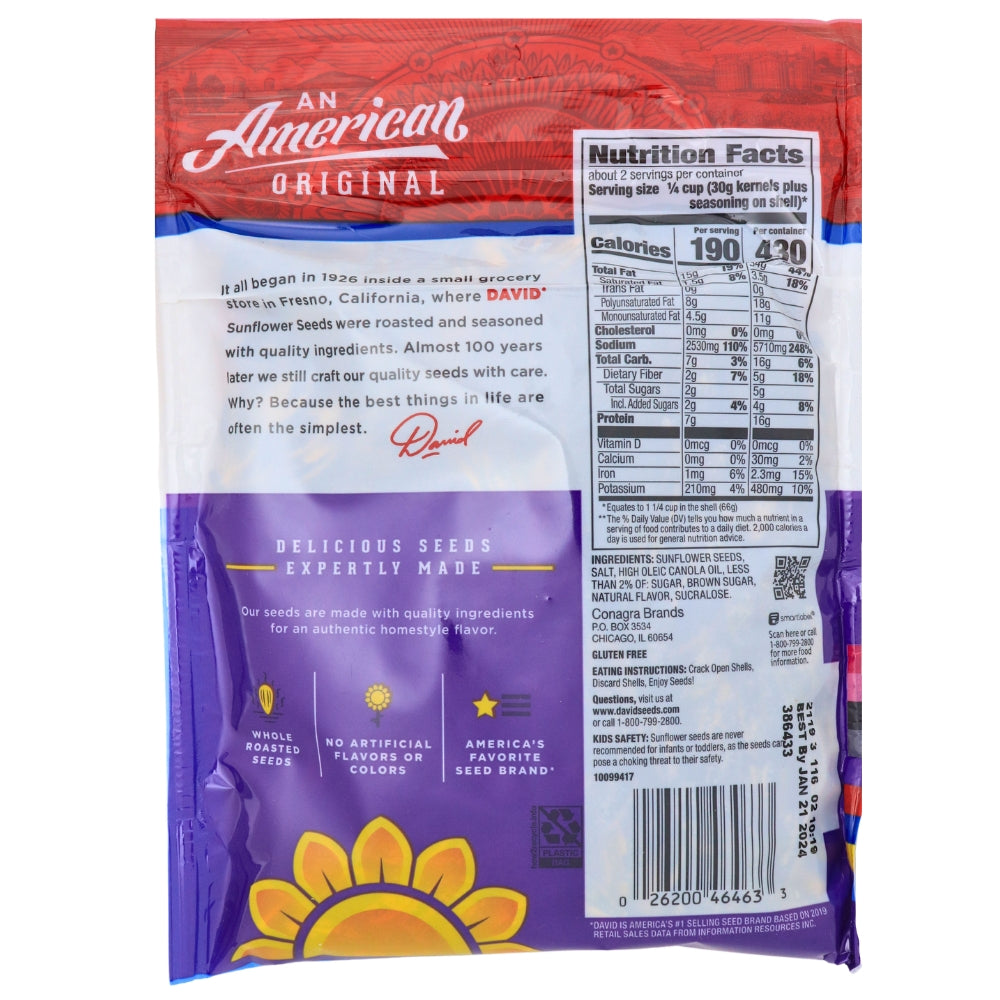 DAVID Sweet & Salty Jumbo Sunflower Seeds - 5.25 oz