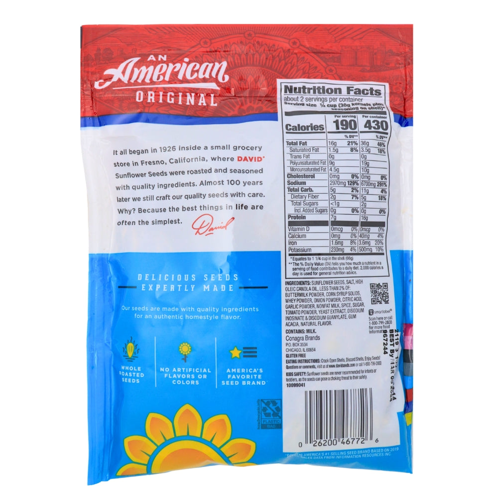 DAVID Ranch Jumbo Sunflower Seeds - 5.25 oz