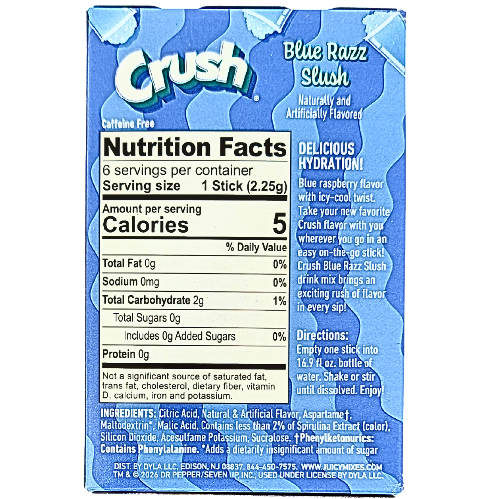 Crush Singles To Go Zero Sugar - Blue Razz Slush - 13.5g