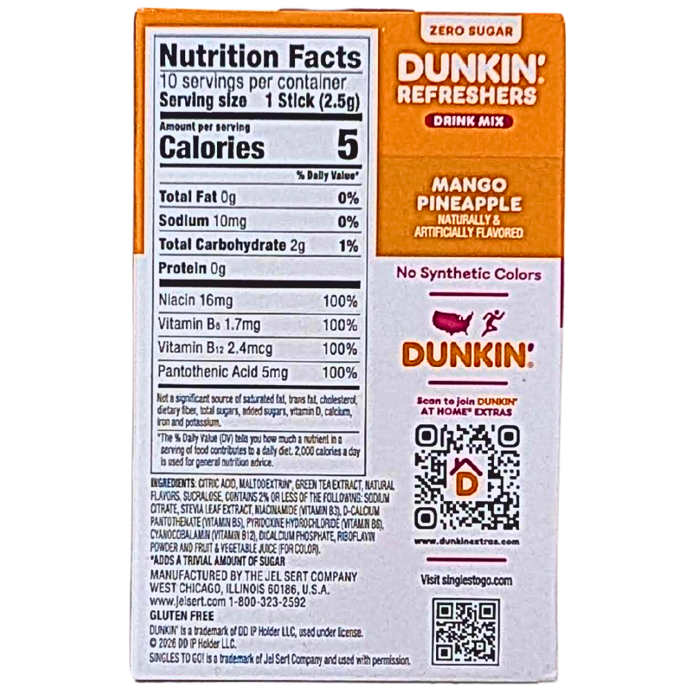 Dunkin' Singles To Go Zero Sugar - Mango Pineapple - 10 Pack