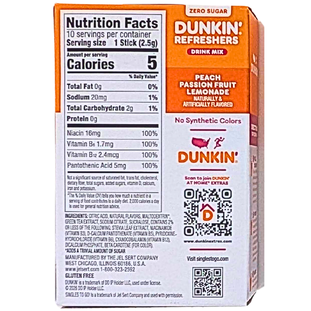 Dunkin' Singles To Go Zero Sugar - Peach Passionfruit Lemonade - 10 Pack