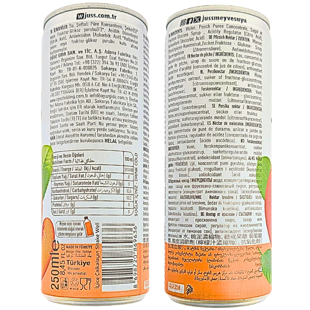 Juss Peach Nectar Drink (Turkey) - 250mL