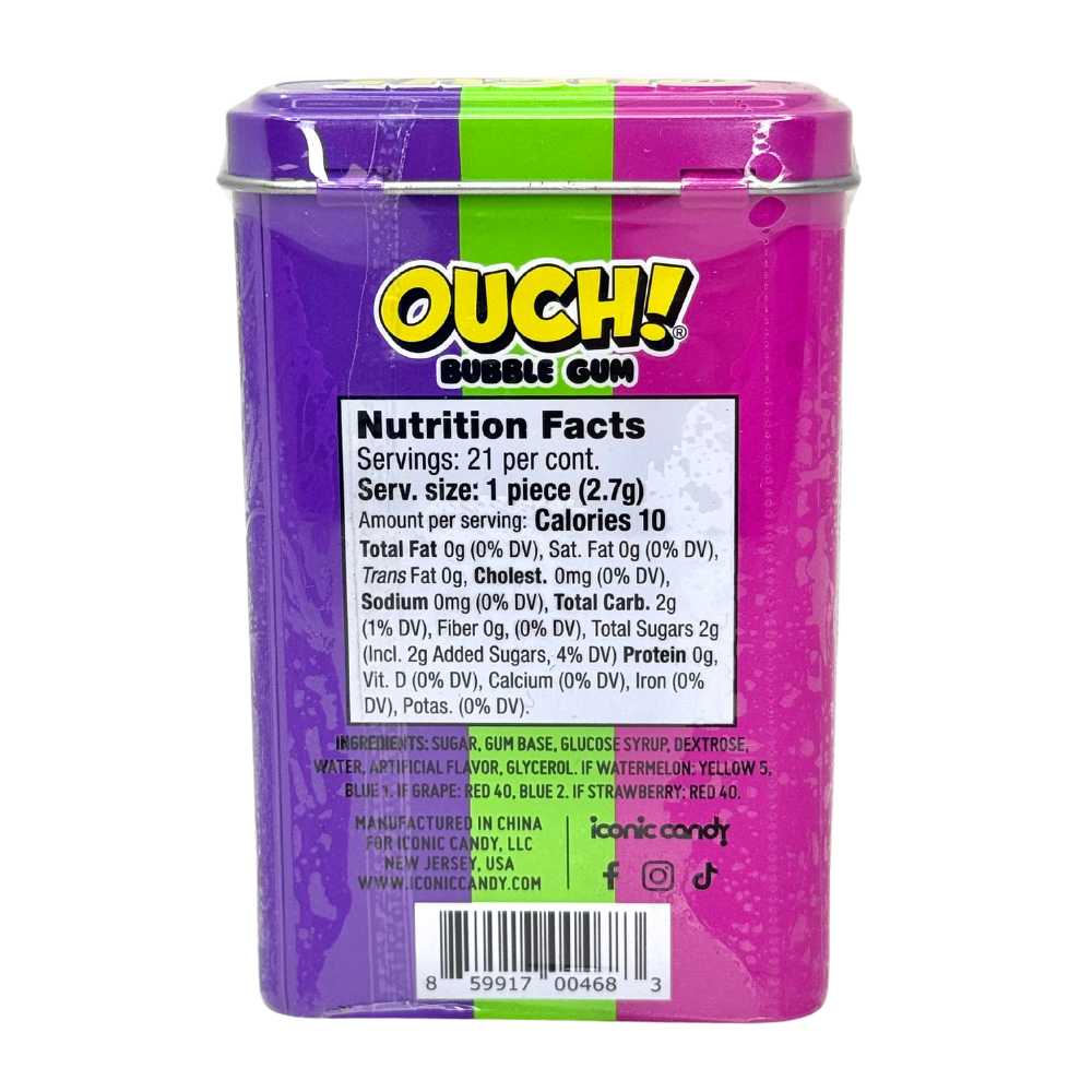 Ouch! Bubble Gum Assorted Flavour Tin 21 Pieces - 2OZ