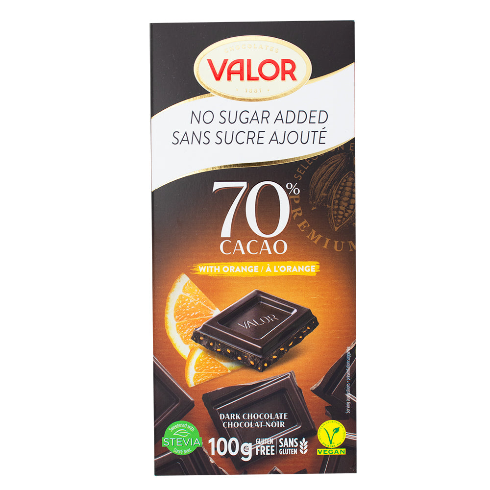 Valor 70% Cacao with Orange Sugar Free - 100g