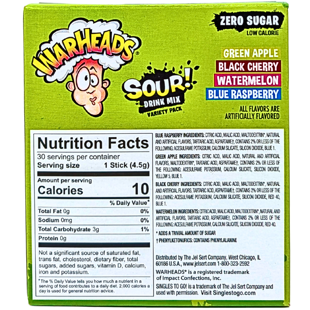 Warheads Zero Sugar Singles To Go Variety Pack - 30 Pack
